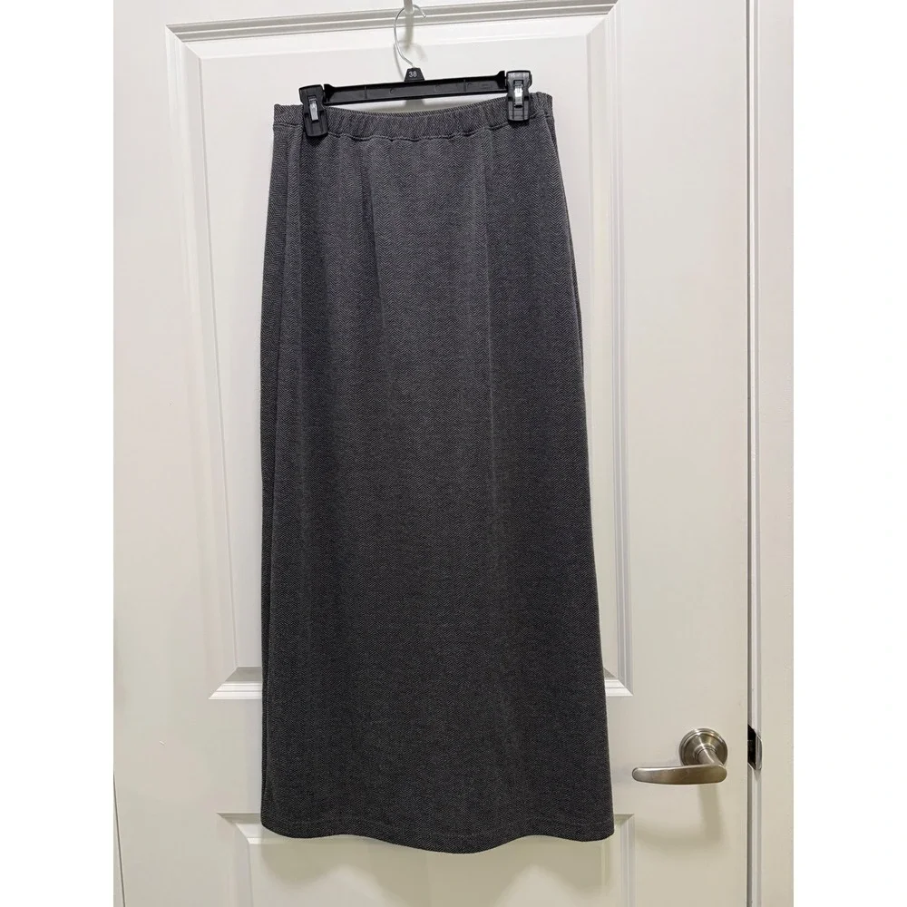Eddie Bauer Gray Herringbone Maxi Skirt Front Slit Stretch Size M‎ Mens